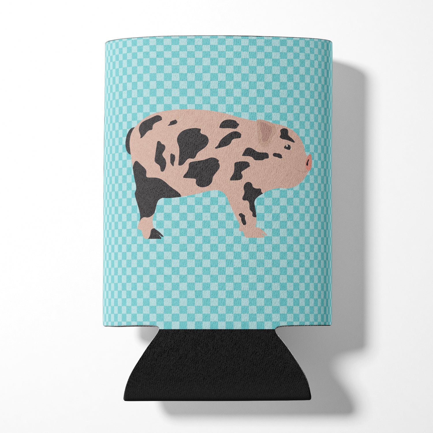 Mini Miniature Pig Blue Check Can or Bottle Hugger Cooler Sleeve for Standard 12 oz Cans, Insulated Foam Beer & Soda Can Hugger Reusable
