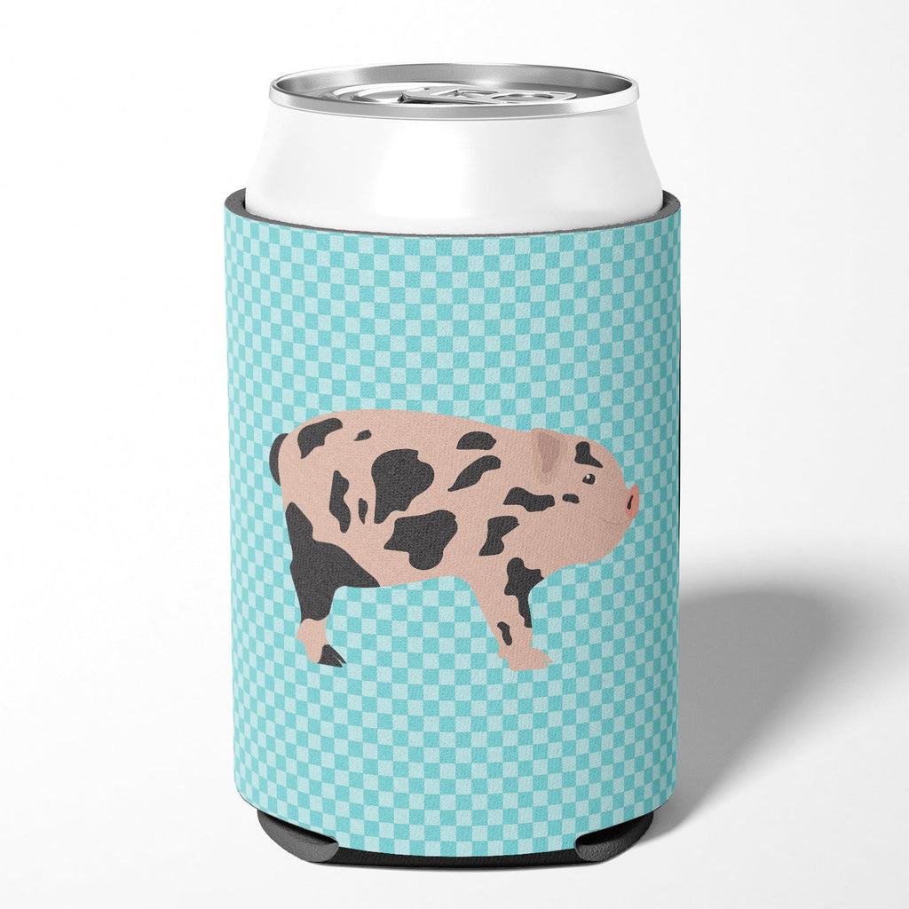 Mini Miniature Pig Blue Check Can or Bottle Hugger Cooler Sleeve for Standard 12 oz Cans, Insulated Foam Beer & Soda Can Hugger Reusable