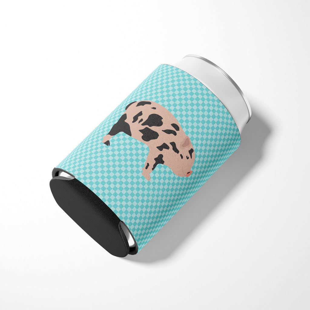 Mini Miniature Pig Blue Check Can or Bottle Hugger Cooler Sleeve for Standard 12 oz Cans, Insulated Foam Beer & Soda Can Hugger Reusable