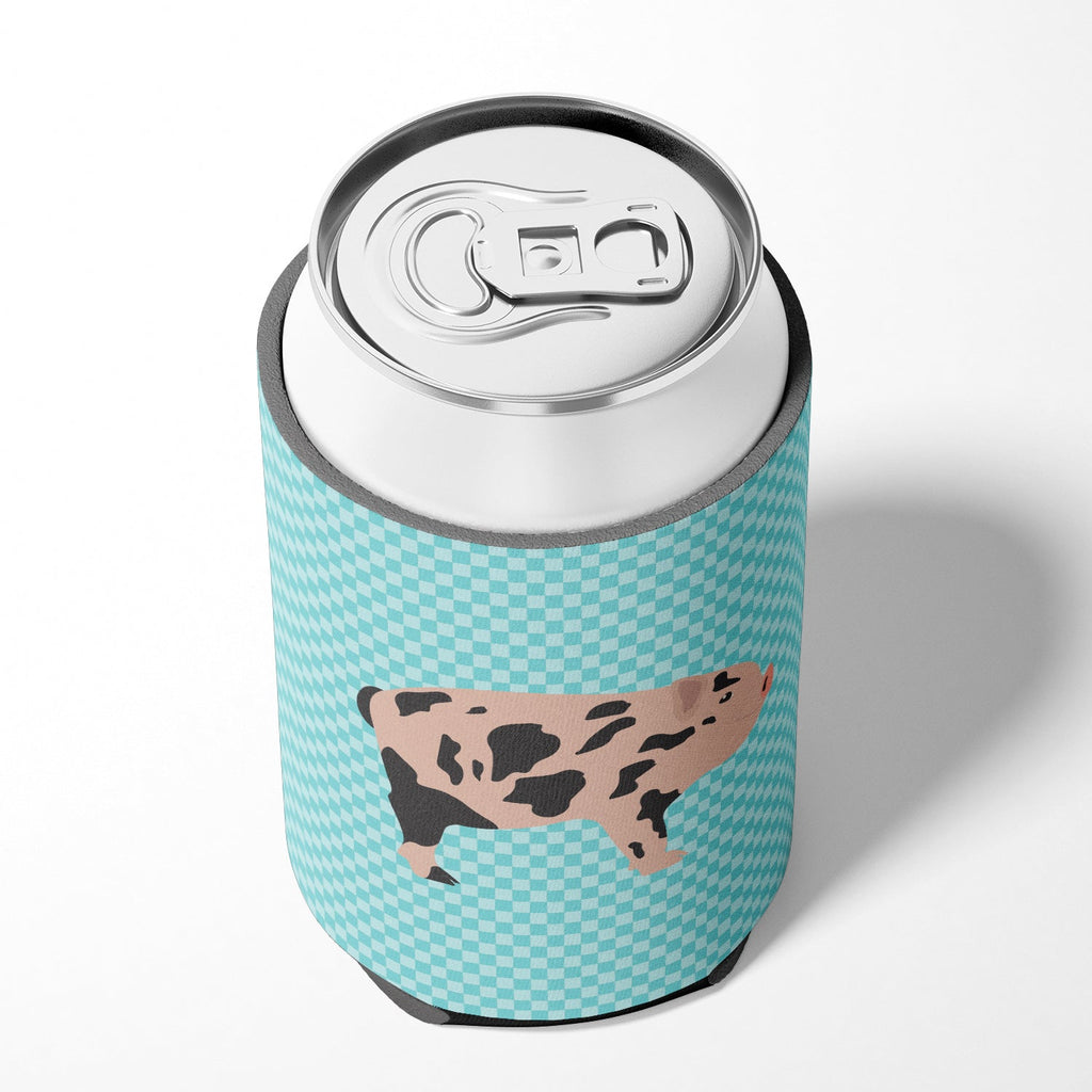 Mini Miniature Pig Blue Check Can or Bottle Hugger Cooler Sleeve for Standard 12 oz Cans, Insulated Foam Beer & Soda Can Hugger Reusable