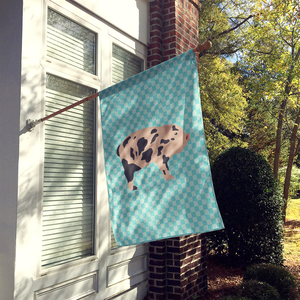 Mini Miniature Pig Blue Check House Flag 28x40 Porch Sleeve Pole Decorative Outside Yard Banner Artwork Wall Hanging, Polyester