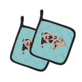 Mini Miniature Pig Blue Check Pot Holder Set of 2 Heat Resistant Quilted Hot Pads 7.5 x 7.5 Inch, Insulated Kitchen Trivets for Cooking & Baking