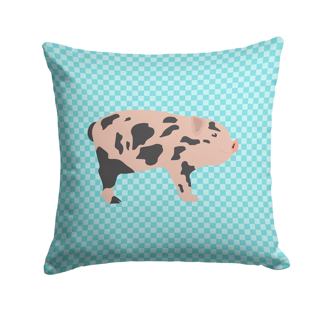Mini Miniature Pig Blue Check Decorative Throw Pillow 14x14 Indoor Outdoor Accent Cushion, Fabric Cover with Insert for Sofa, Bed, Porch & Living Room