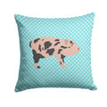 Mini Miniature Pig Blue Check Decorative Throw Pillow 14x14 Indoor Outdoor Accent Cushion, Fabric Cover with Insert for Sofa, Bed, Porch & Living Room