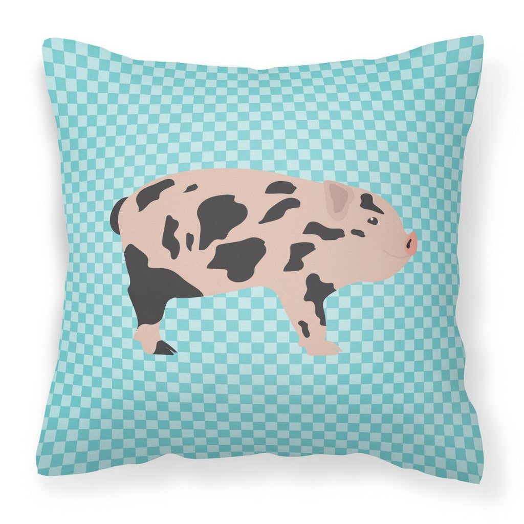 Mini Miniature Pig Blue Check Decorative Throw Pillow 18x18 Indoor Outdoor Accent Cushion, Fabric Cover with Insert for Sofa, Bed, Porch & Living Room