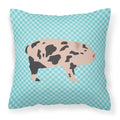 Mini Miniature Pig Blue Check Decorative Throw Pillow 18x18 Indoor Outdoor Accent Cushion, Fabric Cover with Insert for Sofa, Bed, Porch & Living Room