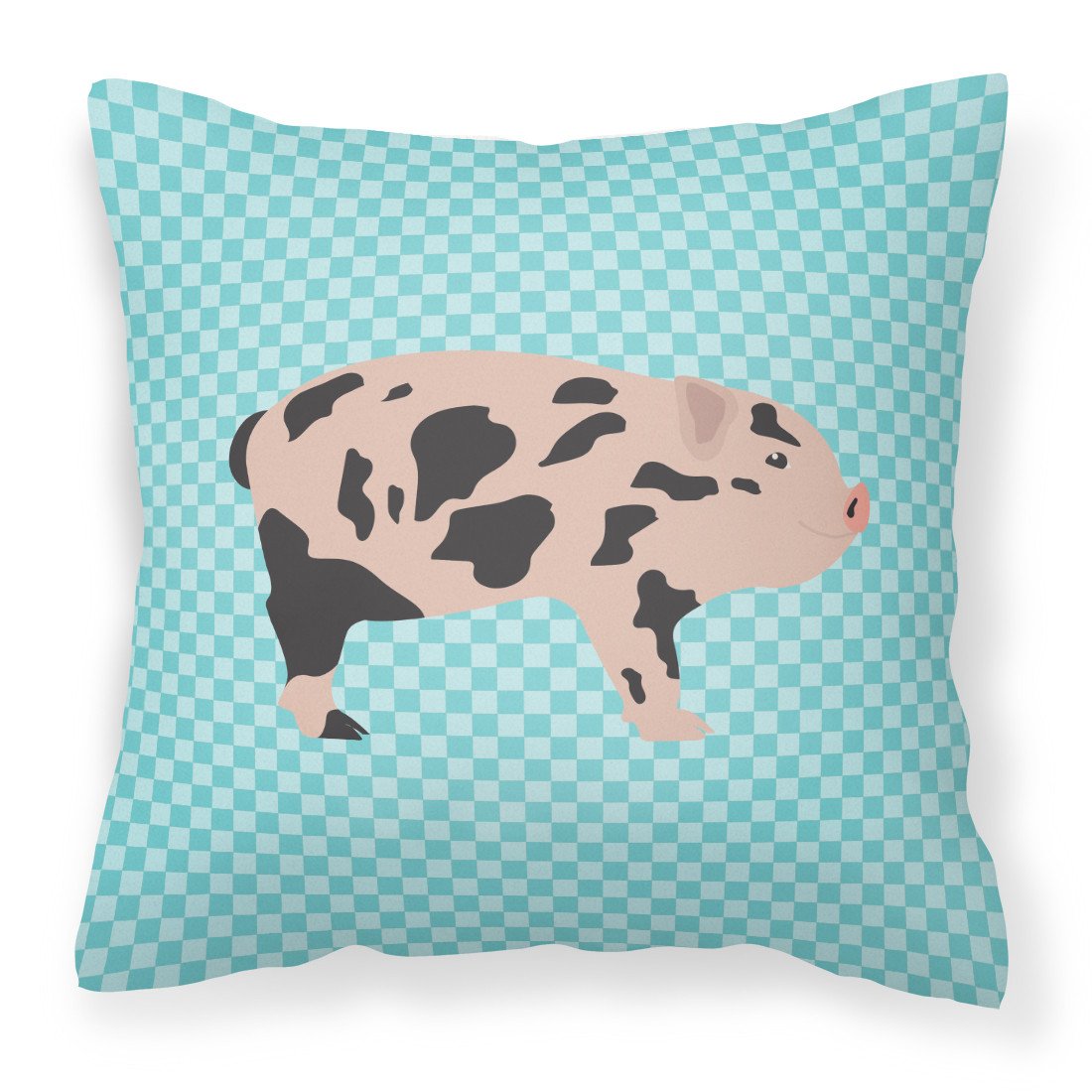 Mini Miniature Pig Blue Check Decorative Throw Pillow 18x18 Indoor Outdoor Accent Cushion, Fabric Cover with Insert for Sofa, Bed, Porch & Living Room