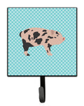 Mini Miniature Pig Blue Check Leash or Key Holder Wall Hooks, Key Hooks Holder, Coat Rack Wall Mount, Coat Hooks, Hooks for Hanging Keys, Towels, Aprons, Leashes