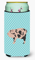 Mini Miniature Pig Blue Check Tall Boy Hugger Can Cooler Sleeve Machine Washable Drink Collapsible Insulator Beverage Insulated Holder