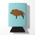 Wild Boar Pig Blue Check Can or Bottle Hugger Cooler Sleeve for Standard 12 oz Cans, Insulated Foam Beer & Soda Can Hugger Reusable