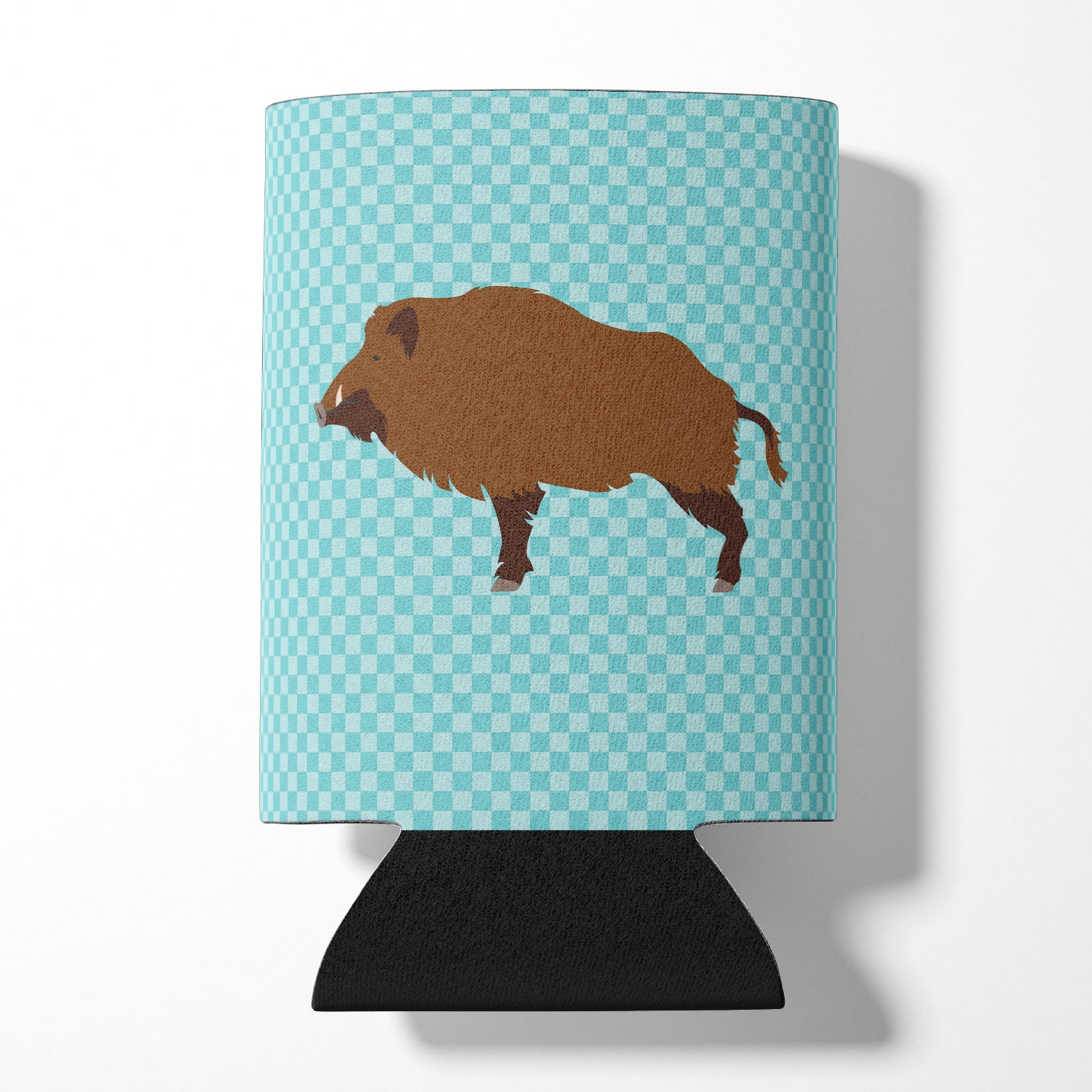 Wild Boar Pig Blue Check Can or Bottle Hugger Cooler Sleeve for Standard 12 oz Cans, Insulated Foam Beer & Soda Can Hugger Reusable