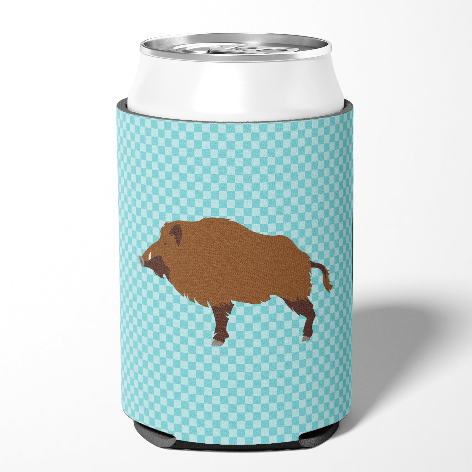 Wild Boar Pig Blue Check Can or Bottle Hugger Cooler Sleeve for Standard 12 oz Cans, Insulated Foam Beer & Soda Can Hugger Reusable