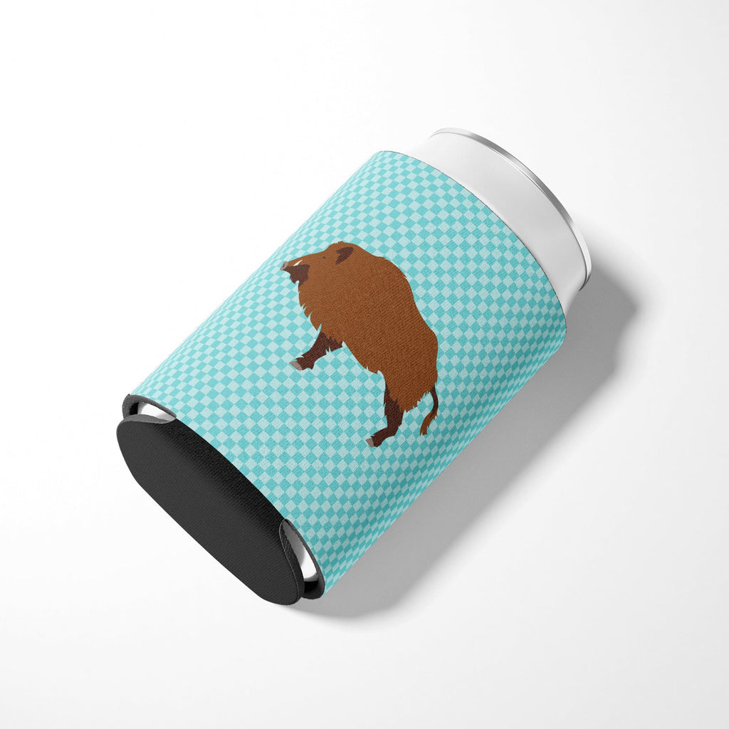 Wild Boar Pig Blue Check Can or Bottle Hugger Cooler Sleeve for Standard 12 oz Cans, Insulated Foam Beer & Soda Can Hugger Reusable