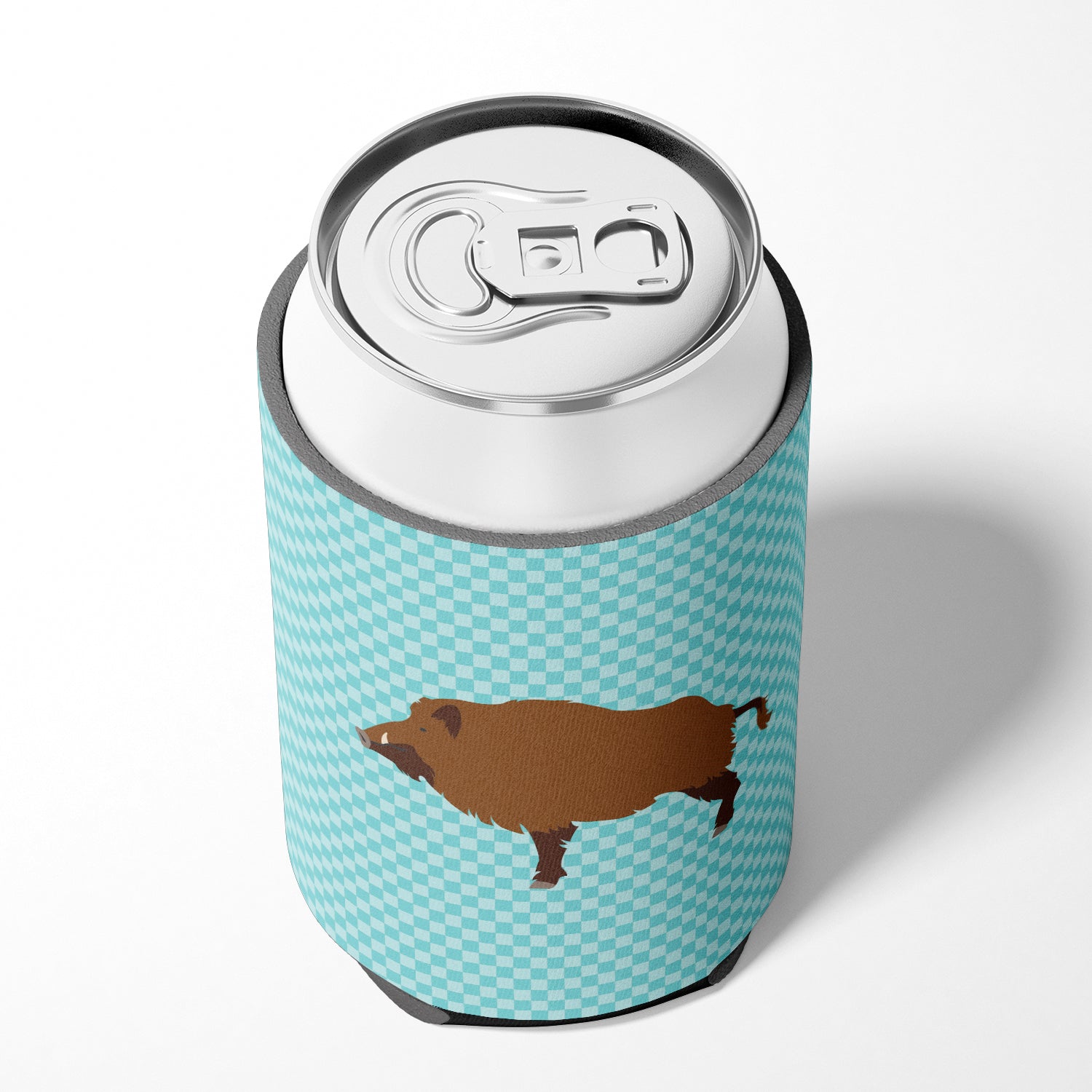 Wild Boar Pig Blue Check Can or Bottle Hugger Cooler Sleeve for Standard 12 oz Cans, Insulated Foam Beer & Soda Can Hugger Reusable