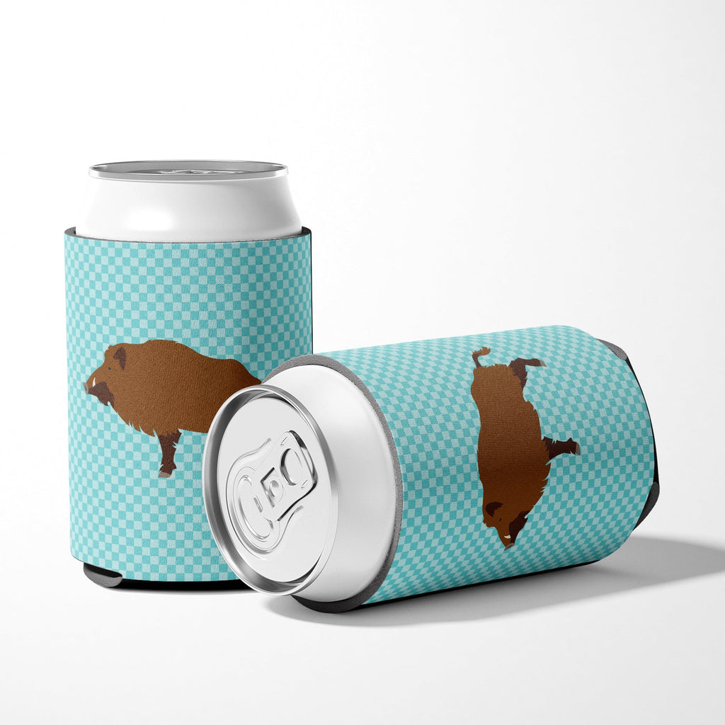Wild Boar Pig Blue Check Can or Bottle Hugger Cooler Sleeve for Standard 12 oz Cans, Insulated Foam Beer & Soda Can Hugger Reusable