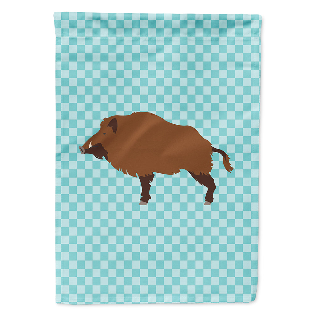 Wild Boar Pig Blue Check House Flag 28x40 Porch Sleeve Pole Decorative Outside Yard Banner Artwork Wall Hanging, Polyester