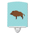 Wild Boar Pig Blue Check Ceramic Night Light Compact, UL-Certified, Ideal for Bedroom, Bathroom, Nursery, Hallway, Kitchen, 6x4x3, Multicolor
