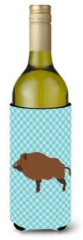 Wild Boar Pig Blue Check Wine Bottle Hugger Gift Sleeve for Standard 750 ml Bottles, Insulated Reusable Also Fits Mini Shot & Pint Bottles