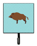 Wild Boar Pig Blue Check Leash or Key Holder Wall Hooks, Key Hooks Holder, Coat Rack Wall Mount, Coat Hooks, Hooks for Hanging Keys, Towels, Aprons, Leashes