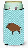 Wild Boar Pig Blue Check Tall Boy Hugger Can Cooler Sleeve Machine Washable Drink Collapsible Insulator Beverage Insulated Holder