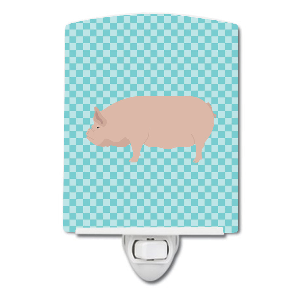 Welsh Pig Blue Check Ceramic Night Light Compact, UL-Certified, Ideal for Bedroom, Bathroom, Nursery, Hallway, Kitchen, 6x4x3, Multicolor