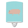Welsh Pig Blue Check Ceramic Night Light Compact, UL-Certified, Ideal for Bedroom, Bathroom, Nursery, Hallway, Kitchen, 6x4x3, Multicolor