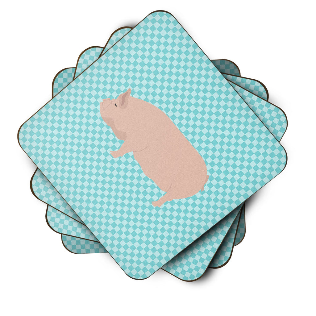 Welsh Pig Blue Check Foam Coasters Set of 4 Cup Coasters for Indoor Outdoor, Tabletop Protection, Anti Slip, Mouse pad Material