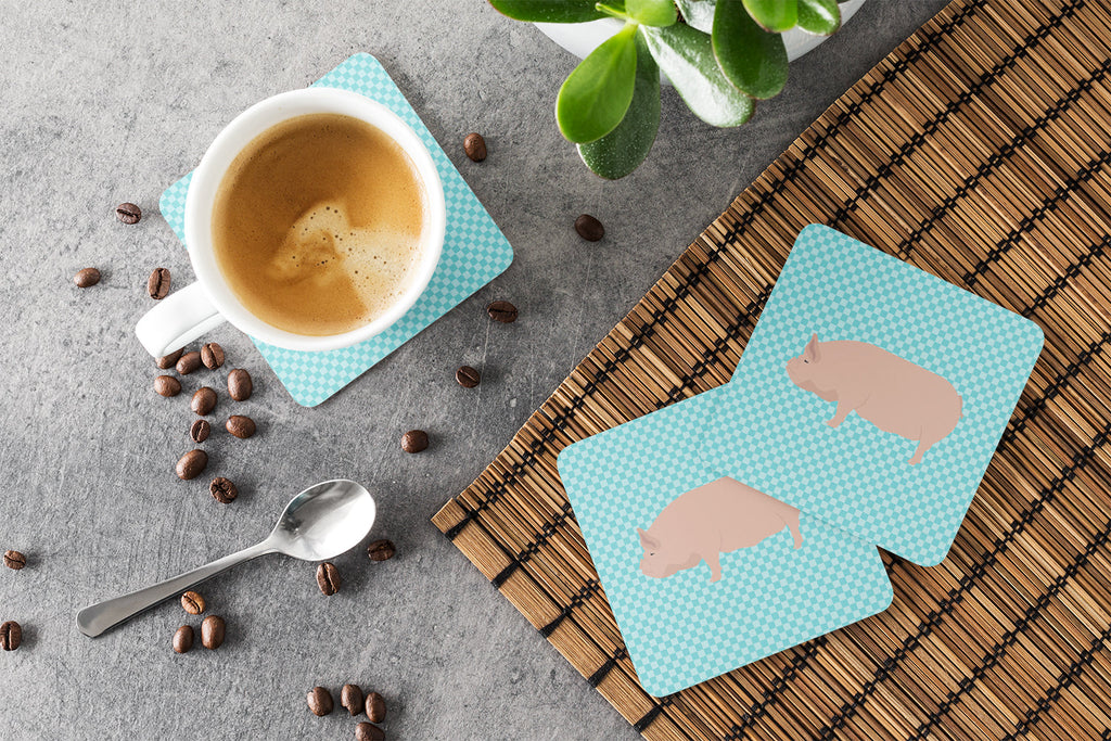 Welsh Pig Blue Check Foam Coasters Set of 4 Cup Coasters for Indoor Outdoor, Tabletop Protection, Anti Slip, Mouse pad Material