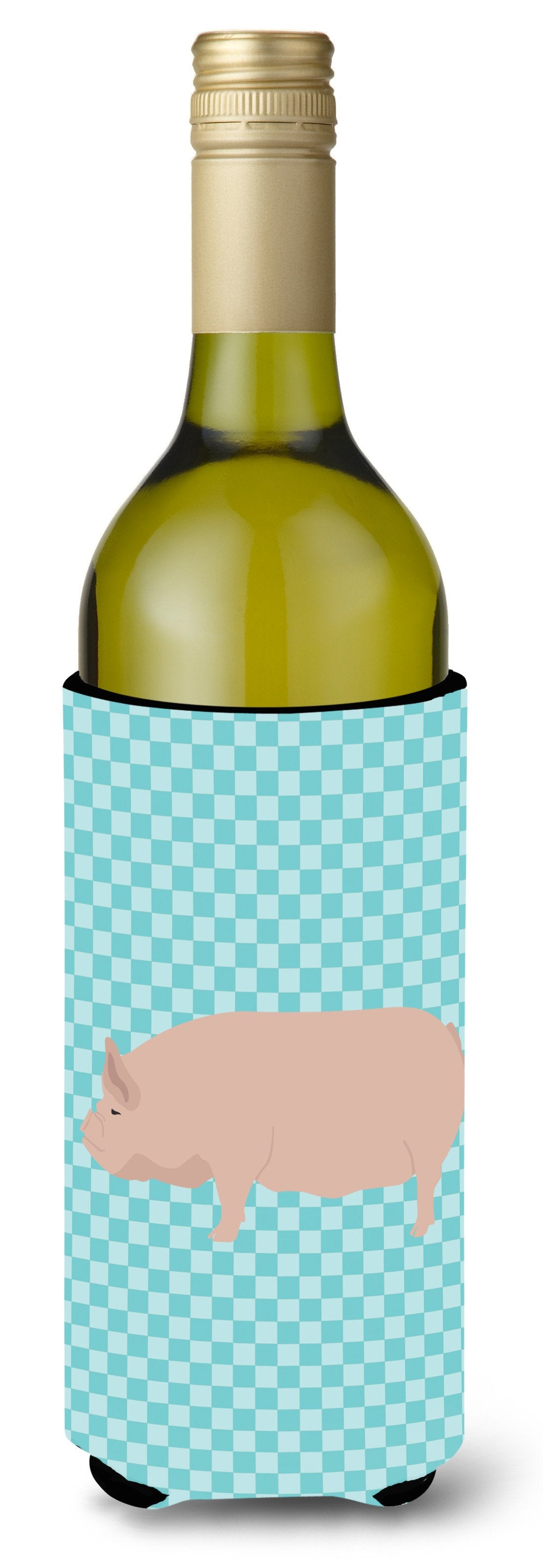 Welsh Pig Blue Check Wine Bottle Hugger Gift Sleeve for Standard 750 ml Bottles, Insulated Reusable Also Fits Mini Shot & Pint Bottles
