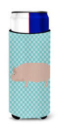 Welsh Pig Blue Check Slim Can Hugger , Insulated Foam Hugger for 12 oz Slim Cans, Beer Bottles & Water Bottles, Printed in USA