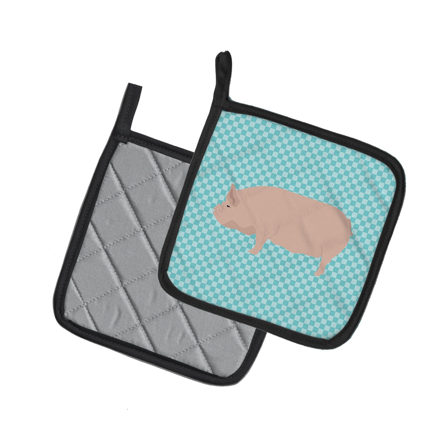 Welsh Pig Blue Check Pot Holder Set of 2 Heat Resistant Quilted Hot Pads 7.5 x 7.5 Inch, Insulated Kitchen Trivets for Cooking & Baking