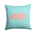 Welsh Pig Blue Check Decorative Throw Pillow 14x14 Indoor Outdoor Accent Cushion, Fabric Cover with Insert for Sofa, Bed, Porch & Living Room