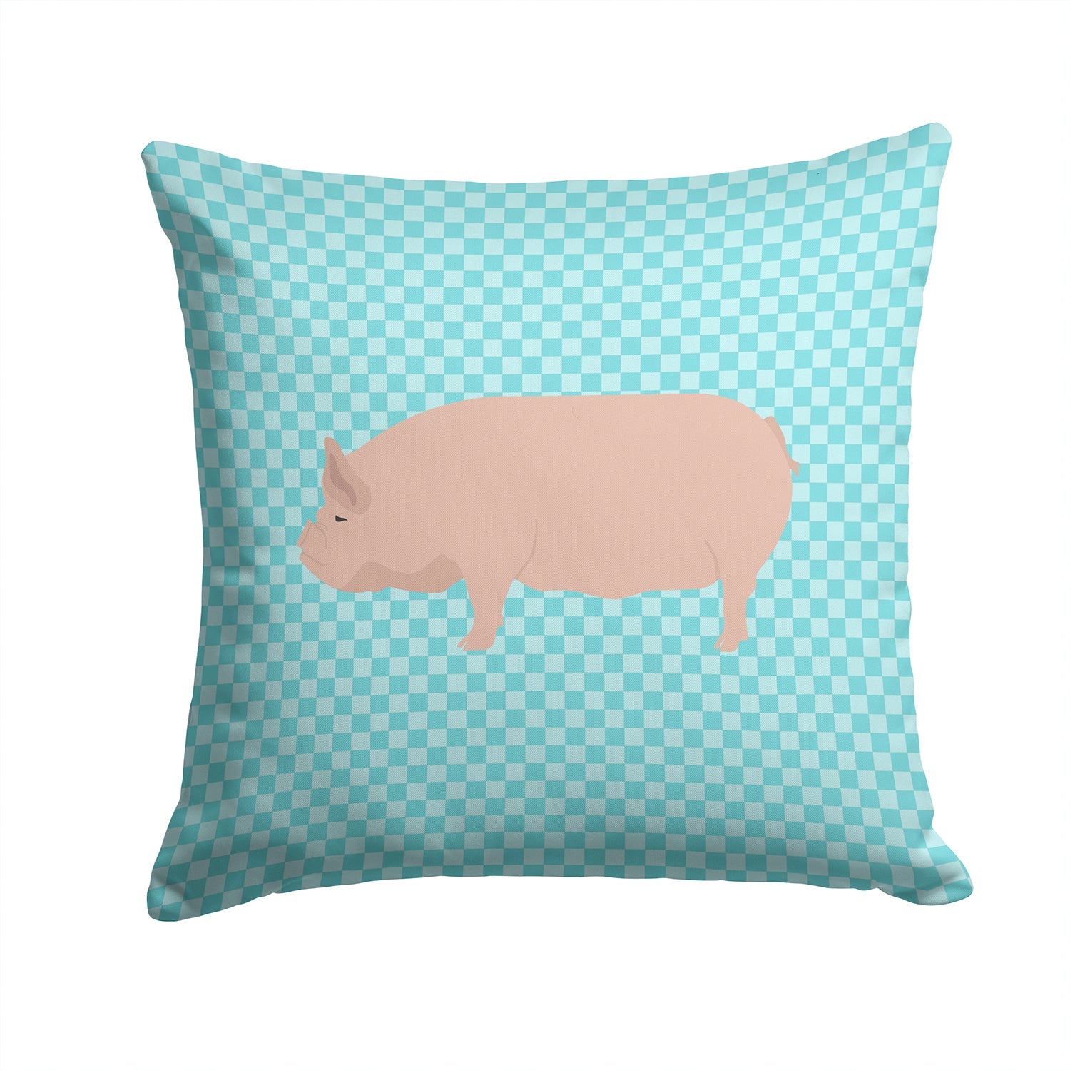 Welsh Pig Blue Check Decorative Throw Pillow 14x14 Indoor Outdoor Accent Cushion, Fabric Cover with Insert for Sofa, Bed, Porch & Living Room