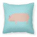 Welsh Pig Blue Check Decorative Throw Pillow 18x18 Indoor Outdoor Accent Cushion, Fabric Cover with Insert for Sofa, Bed, Porch & Living Room