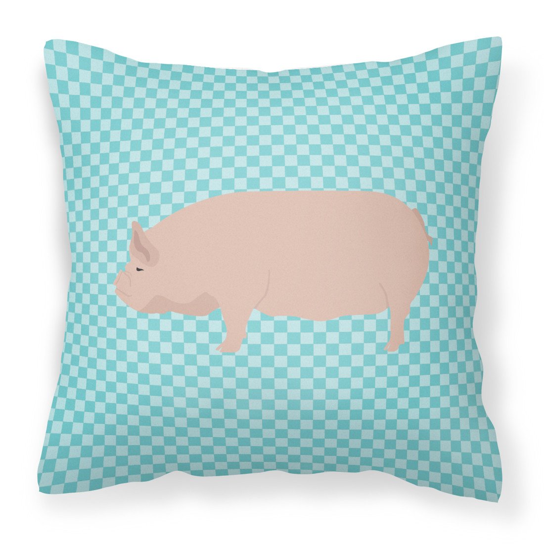 Welsh Pig Blue Check Decorative Throw Pillow 18x18 Indoor Outdoor Accent Cushion, Fabric Cover with Insert for Sofa, Bed, Porch & Living Room