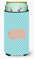 Welsh Pig Blue Check Tall Boy Hugger Can Cooler Sleeve Machine Washable Drink Collapsible Insulator Beverage Insulated Holder