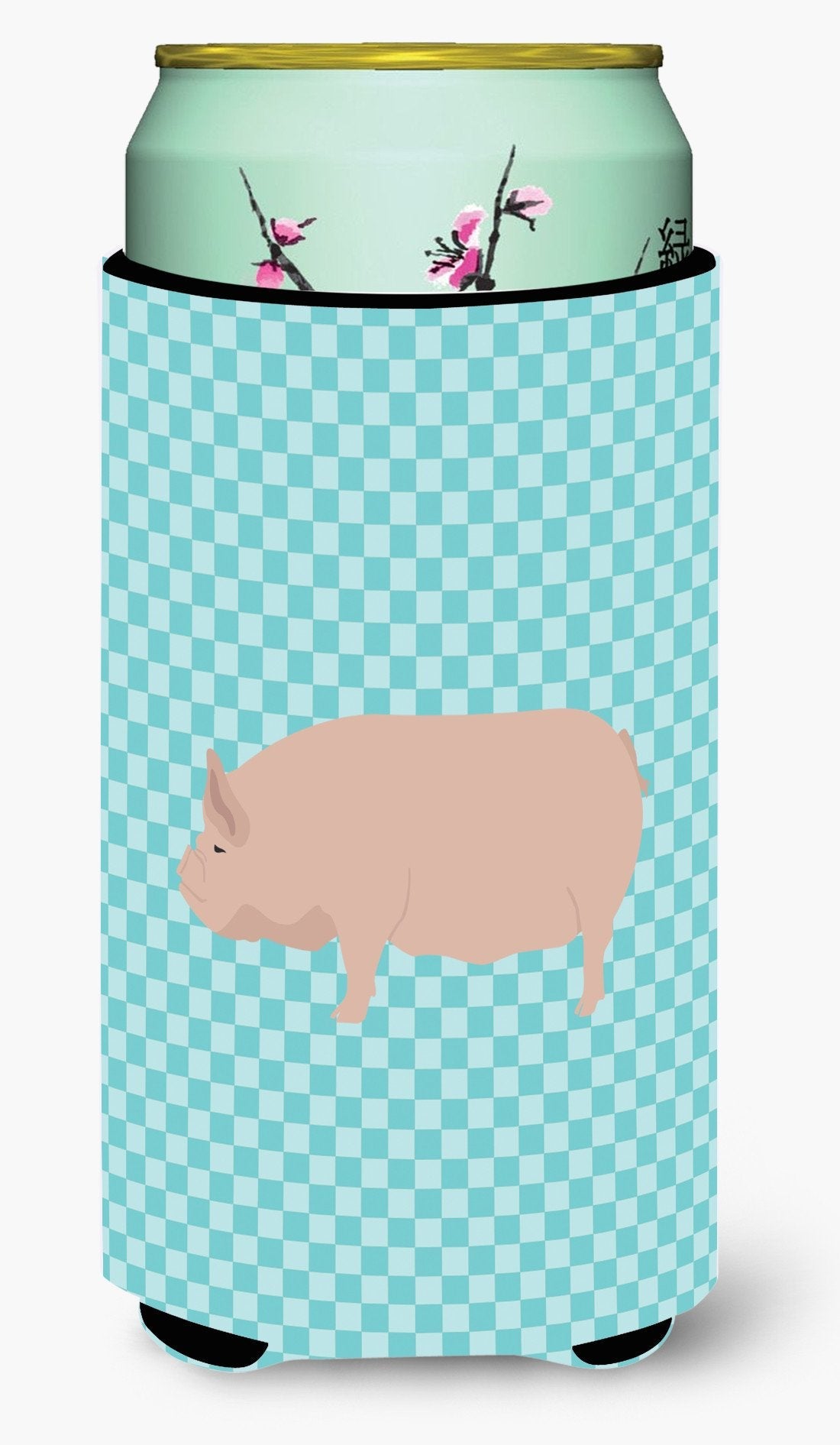 Welsh Pig Blue Check Tall Boy Hugger Can Cooler Sleeve Machine Washable Drink Collapsible Insulator Beverage Insulated Holder