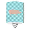 English Large White Pig Blue Check Ceramic Night Light Compact, UL-Certified, Ideal for Bedroom, Bathroom, Nursery, Hallway, Kitchen, 6x4x3, Multicolor