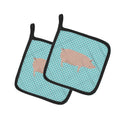 English Large White Pig Blue Check Pot Holder Set of 2 Heat Resistant Quilted Hot Pads 7.5 x 7.5 Inch, Insulated Kitchen Trivets for Cooking & Baking
