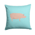 English Large White Pig Blue Check Decorative Throw Pillow 14x14 Indoor Outdoor Accent Cushion, Fabric Cover with Insert for Sofa, Bed, Porch & Living Room