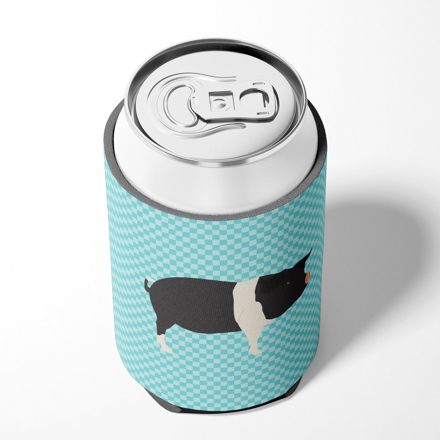 Hampshire Pig Blue Check Can or Bottle Hugger Cooler Sleeve for Standard 12 oz Cans, Insulated Foam Beer & Soda Can Hugger Reusable