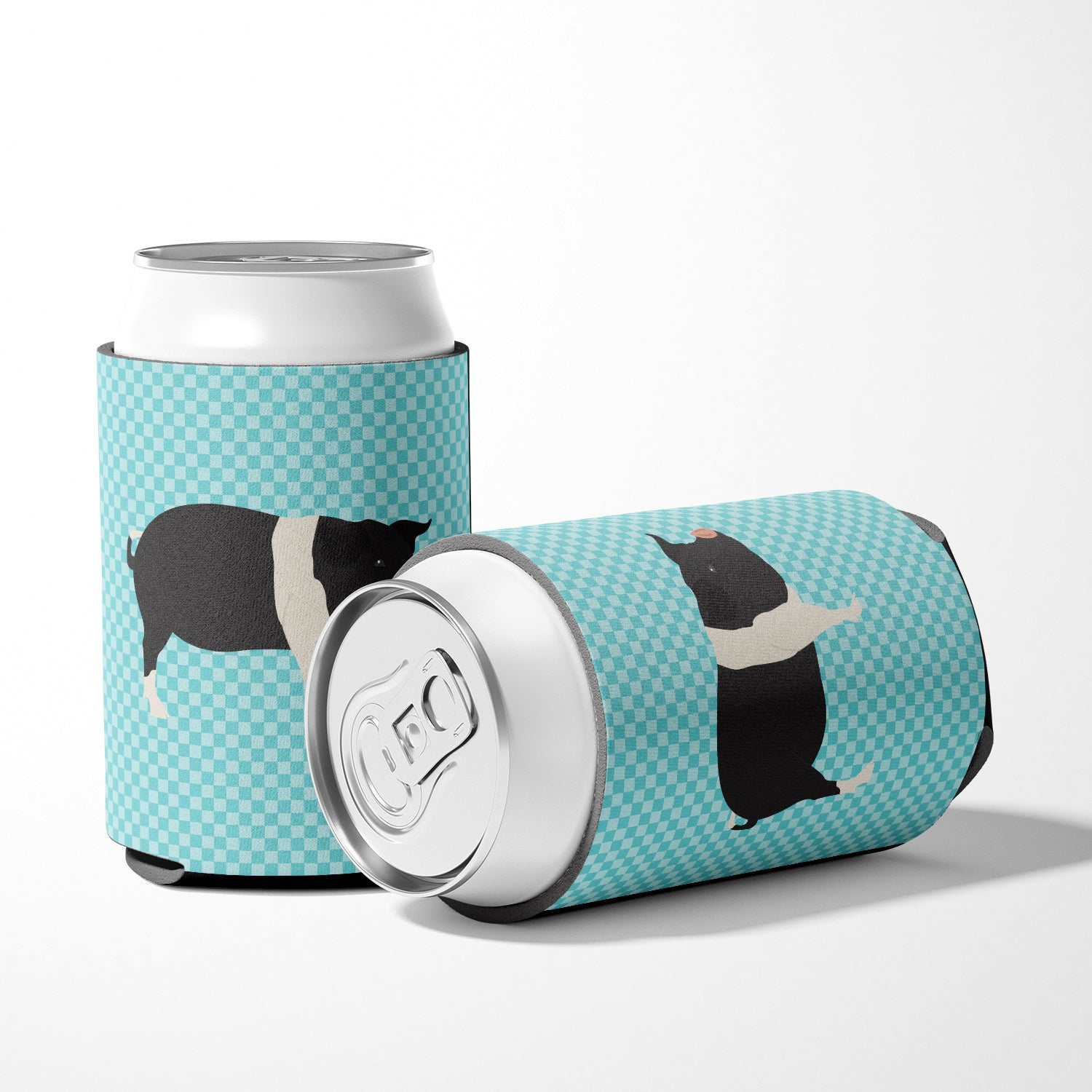 Hampshire Pig Blue Check Can or Bottle Hugger Cooler Sleeve for Standard 12 oz Cans, Insulated Foam Beer & Soda Can Hugger Reusable