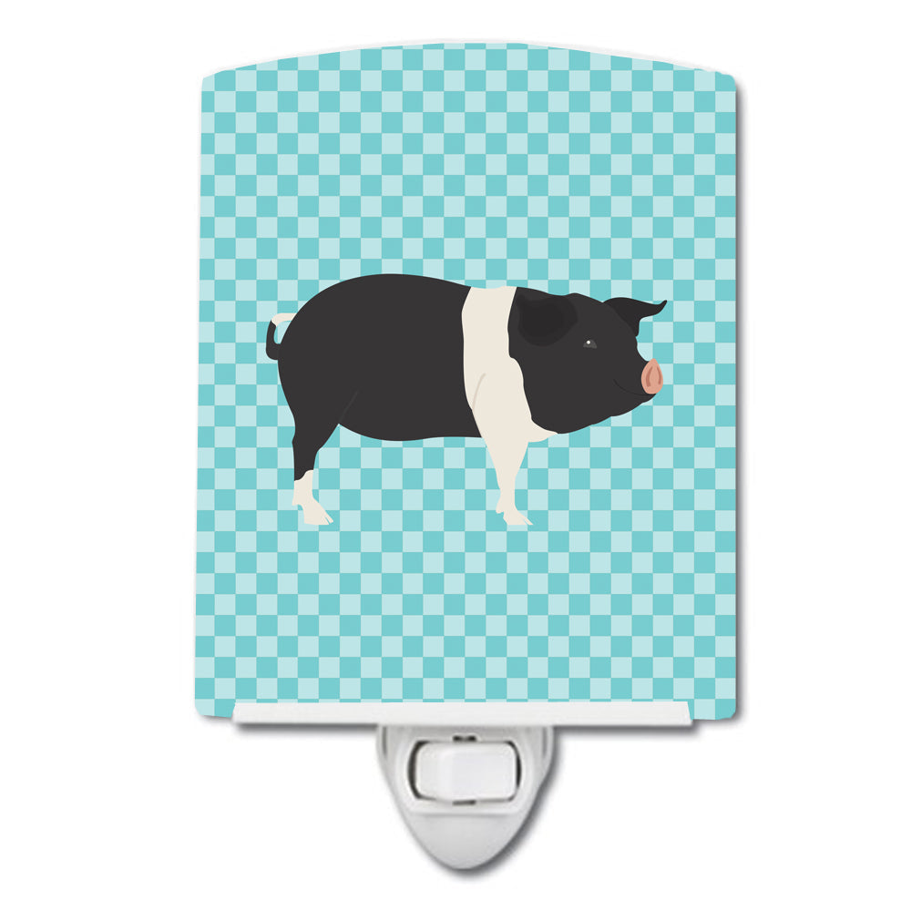 Hampshire Pig Blue Check Ceramic Night Light Compact, UL-Certified, Ideal for Bedroom, Bathroom, Nursery, Hallway, Kitchen, 6x4x3, Multicolor