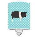 Hampshire Pig Blue Check Ceramic Night Light Compact, UL-Certified, Ideal for Bedroom, Bathroom, Nursery, Hallway, Kitchen, 6x4x3, Multicolor