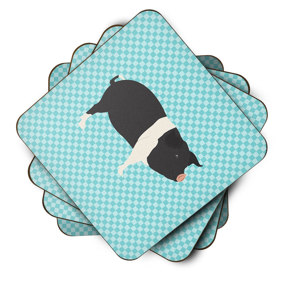 Hampshire Pig Blue Check Foam Coasters Set of 4 Cup Coasters for Indoor Outdoor, Tabletop Protection, Anti Slip, Mouse pad Material
