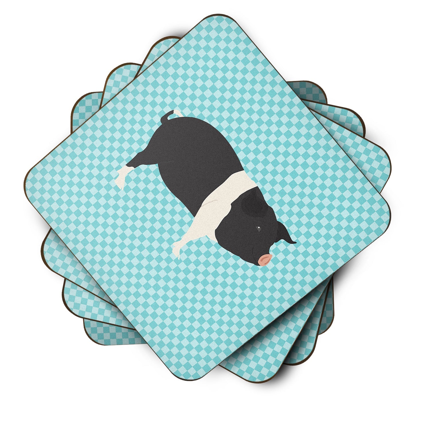 Hampshire Pig Blue Check Foam Coasters Set of 4 Cup Coasters for Indoor Outdoor, Tabletop Protection, Anti Slip, Mouse pad Material