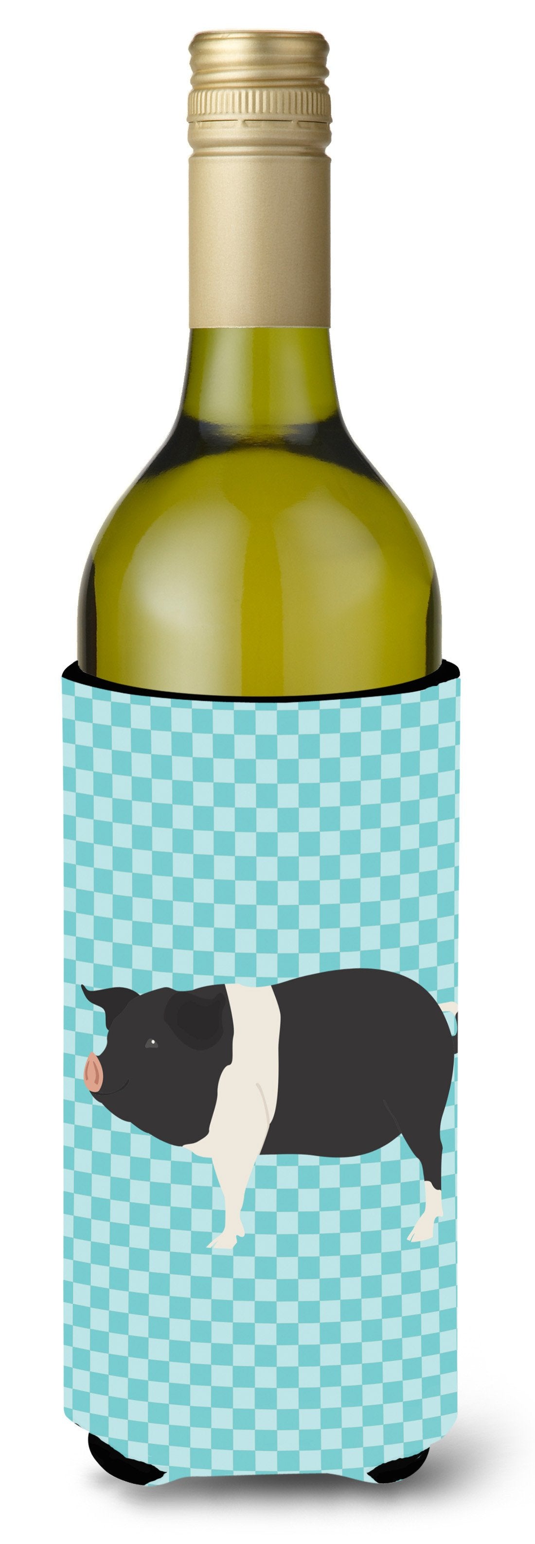 Hampshire Pig Blue Check Wine Bottle Hugger Gift Sleeve for Standard 750 ml Bottles, Insulated Reusable Also Fits Mini Shot & Pint Bottles