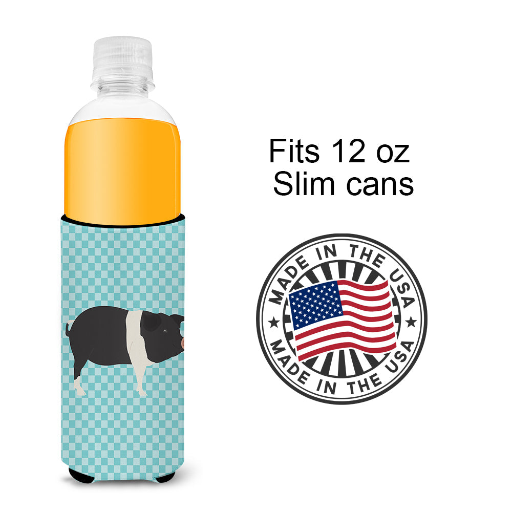 Hampshire Pig Blue Check Slim Can Hugger , Insulated Foam Hugger for 12 oz Slim Cans, Beer Bottles & Water Bottles, Printed in USA