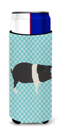 Hampshire Pig Blue Check Slim Can Hugger , Insulated Foam Hugger for 12 oz Slim Cans, Beer Bottles & Water Bottles, Printed in USA