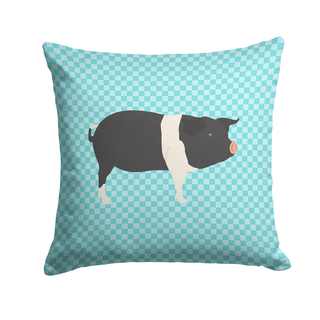Hampshire Pig Blue Check Decorative Throw Pillow 14x14 Indoor Outdoor Accent Cushion, Fabric Cover with Insert for Sofa, Bed, Porch & Living Room